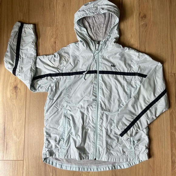 Vintage 90’s Nike Blue black stripe hood zip up windbreaker jacket coat Lined L - Picture 1 of 11